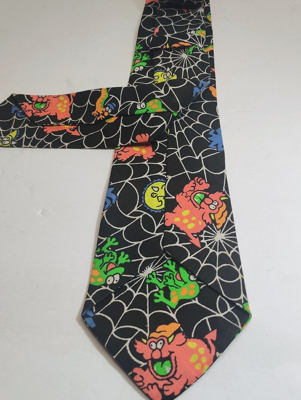 Goofy Halloween Spiderwebs & Monsters GLOW IN THE DARK tie